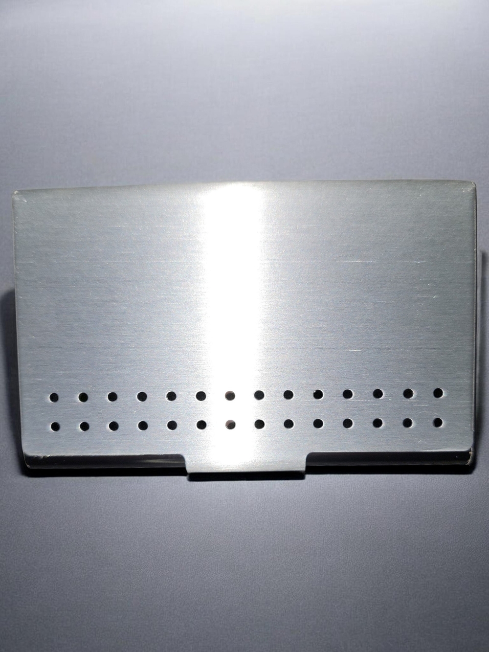 Brushed Metal Card Case with Perforated Accent – Silver